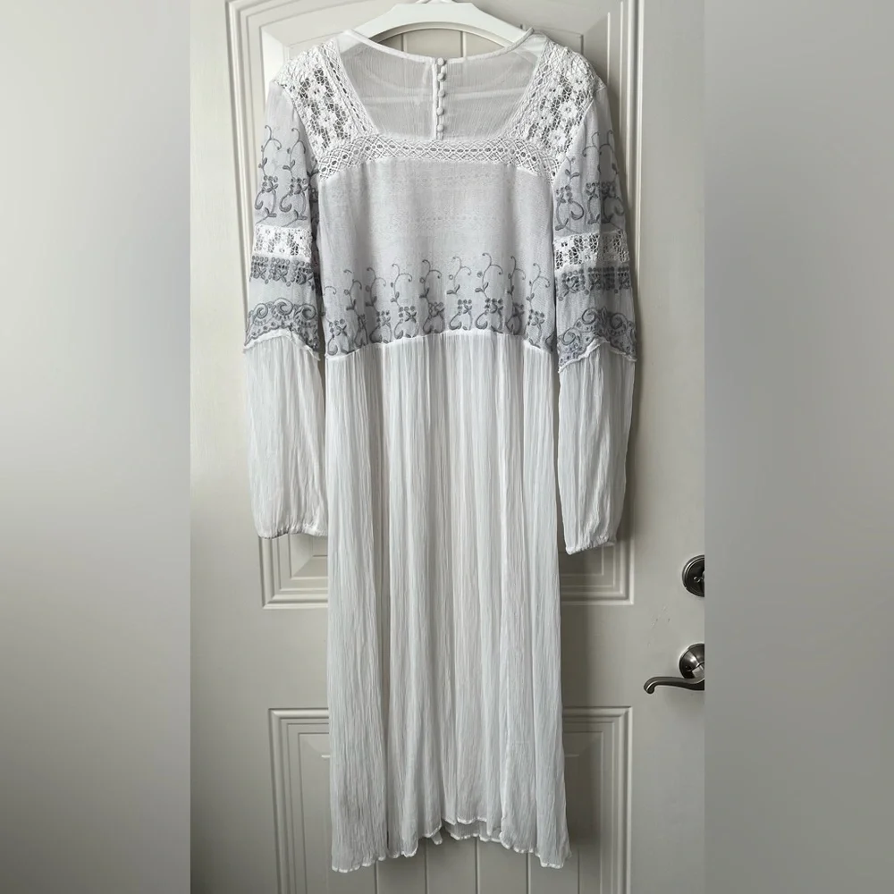 Free People Sweet Sunny Days Lace Midi Tunic Dress L - Picture 5 of 15